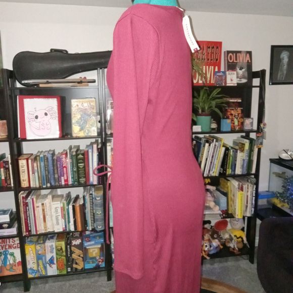 EARTHBOUND TRADING XXL Long Sleeve Maxi Cut-Out Dress Ribbed Maroon NEW with Tag - Picture 4 of 8